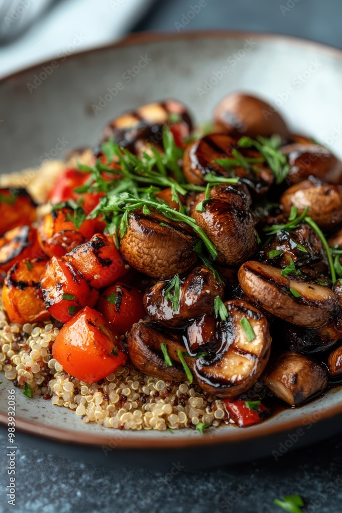 Delicious grilled vegetables and quinoa bowl bursting with flavor and vibrant colors Delicious grilled vegetables and quinoa bowl bursting with flavor and vibrant colors