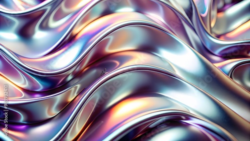 Silver holographic foil. Abstract chrome waves background. Hologram texture. Premium quality. Modern design. abstract 3d wave background
