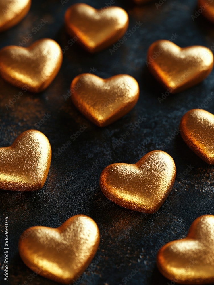 Obraz premium Gold hearts on black surface