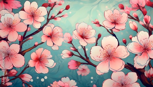 pattern Delicate cherry blossoms swaying in breeze