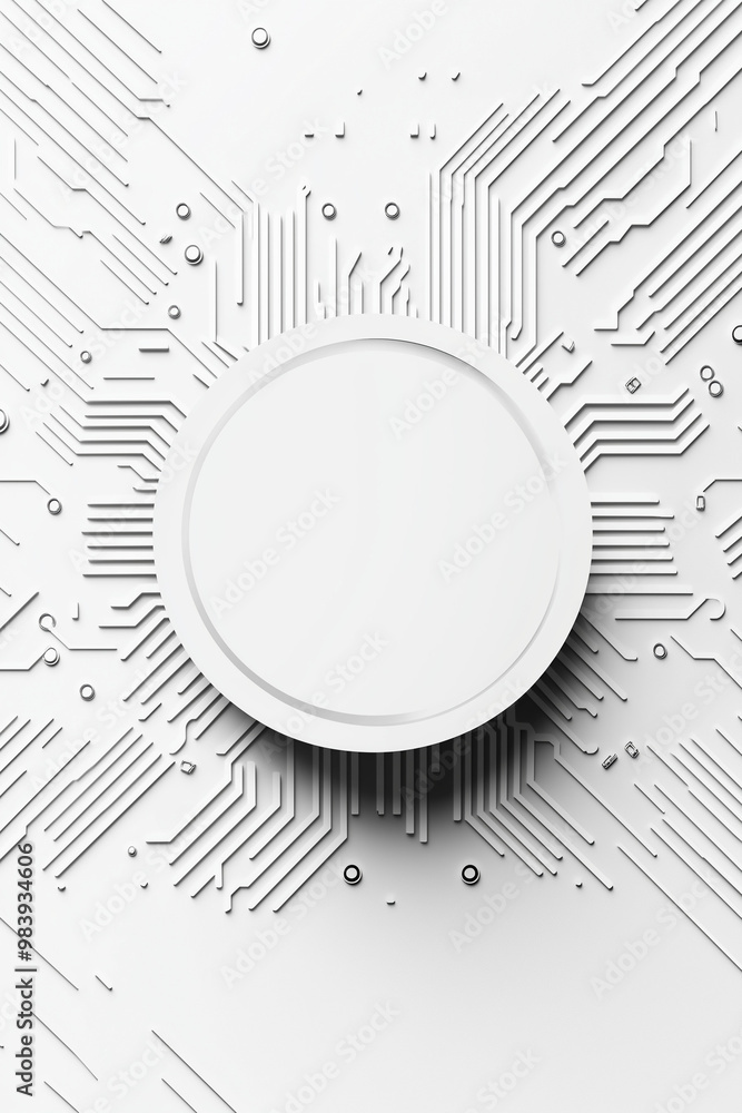 Obraz premium Abstract white background with circuit board and round button