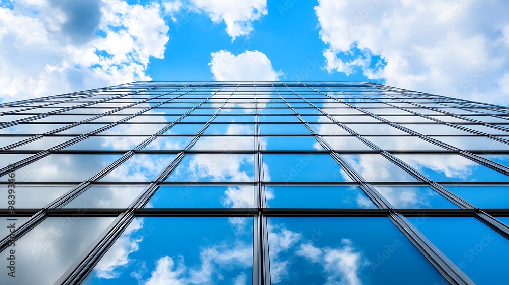 Office building with reflection in the window glass and blue sky Office building with reflection in the window glass and blue sky
