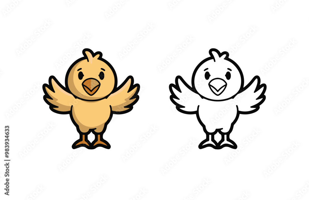 Obraz premium Cute cartoon chick baby vector illustration isolated on a white background, simple design outline style