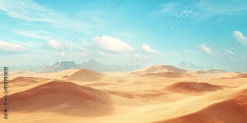 Desert Landscape with Blue Sky and Clouds.