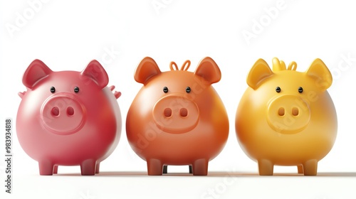 A vibrant trio of colorful piggy banks, representing savings, finance, and playful charm. Perfect for financial themes and budgeting.