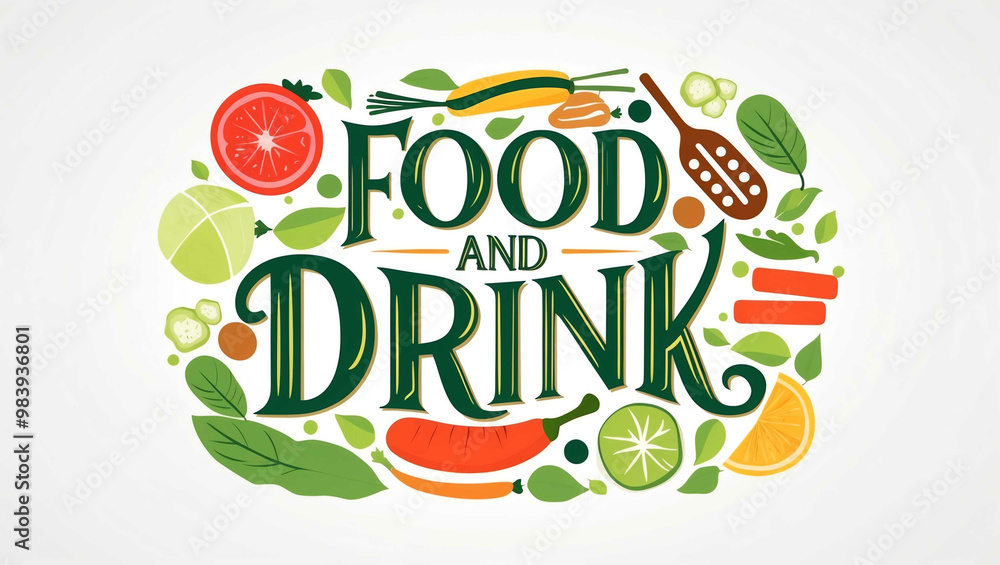 Naklejka premium Food and Drink typography lettering decorative design on plain white background