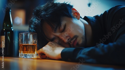 Young man in a suit of a glass of whiskey in the bar