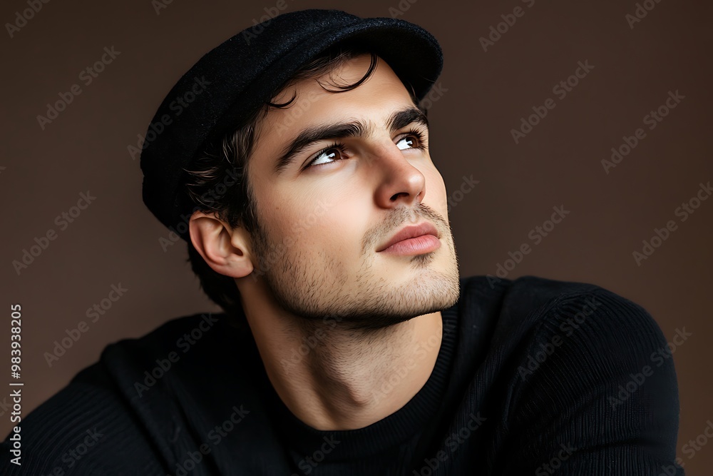 Portrait of young handsome bearded hipster man with black cap Portrait of young handsome bearded hipster man with black cap