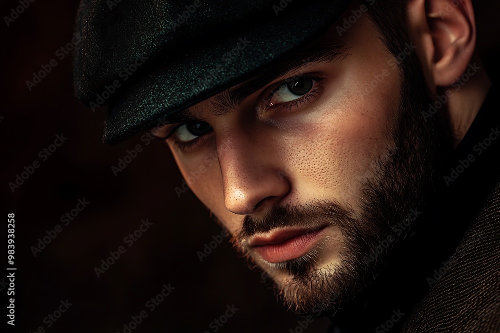 Portrait of young handsome bearded hipster man with black cap Portrait of young handsome bearded hipster man with black cap