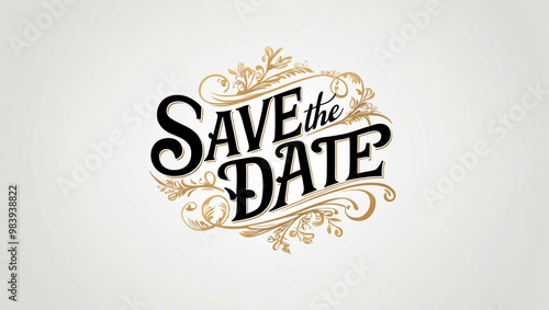 save the date typography lettering decorative design on plain white background
