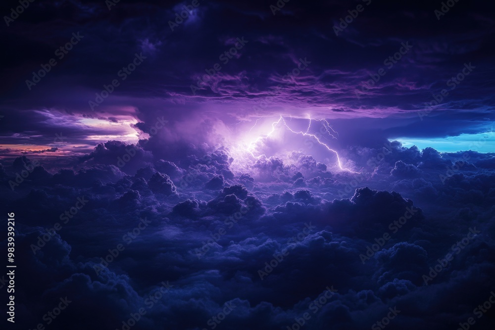 Purple and Blue Sky with Clouds and Lightning Purple and Blue Sky with Clouds and Lightning