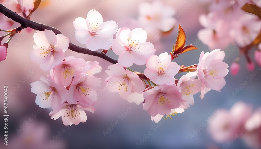 Delicate cherry blossoms swaying in breeze Delicate cherry blossoms swaying in breeze