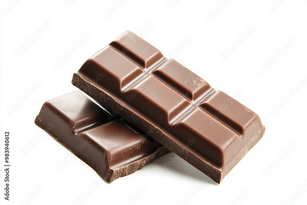 Two pieces of a chocolate bar isolated on a white background Two pieces of a chocolate bar isolated on a white background