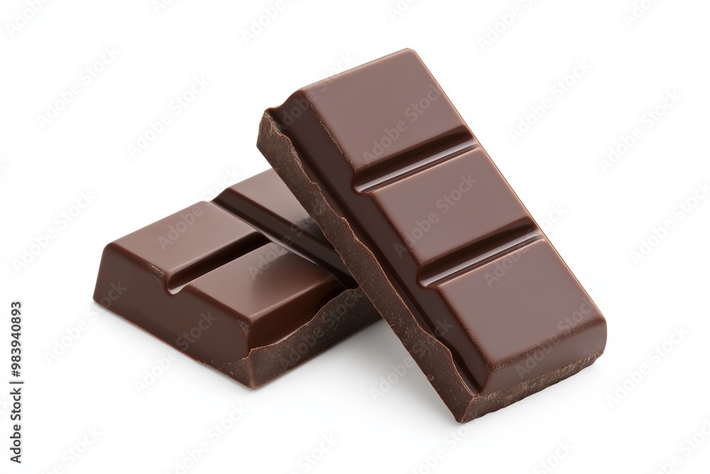 Two pieces of a chocolate bar isolated on a white background Two pieces of a chocolate bar isolated on a white background