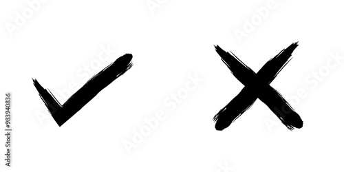 チェックとバツ　黒　筆　シンプル　手書き　アイコン　素材