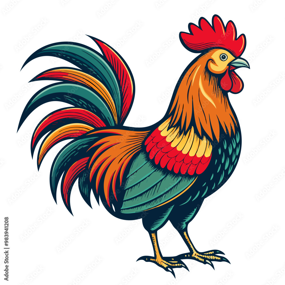 Fototapeta premium Hand-drawn Retro Rooster Illustration with Vintage Farm Animal Theme 