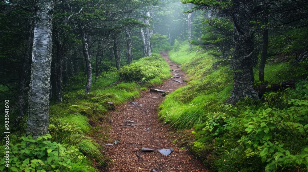 Wandering path amid the gloomy woodland.
Wandering path amid the gloomy woodland.
