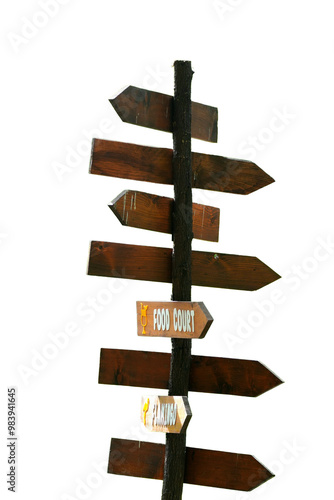 Wooden Direction Sign in Park Isolated on a Transparent Background PNG