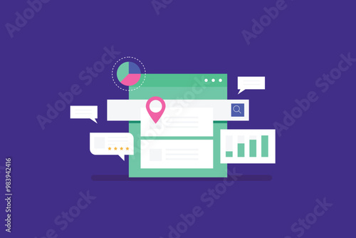 Website ranking on search engine result page, Website SEO analysis, SEO tool generating SEO report. Vector illustration background.