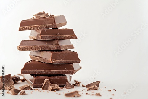 A stack of chocolate bars isolated on a white background  