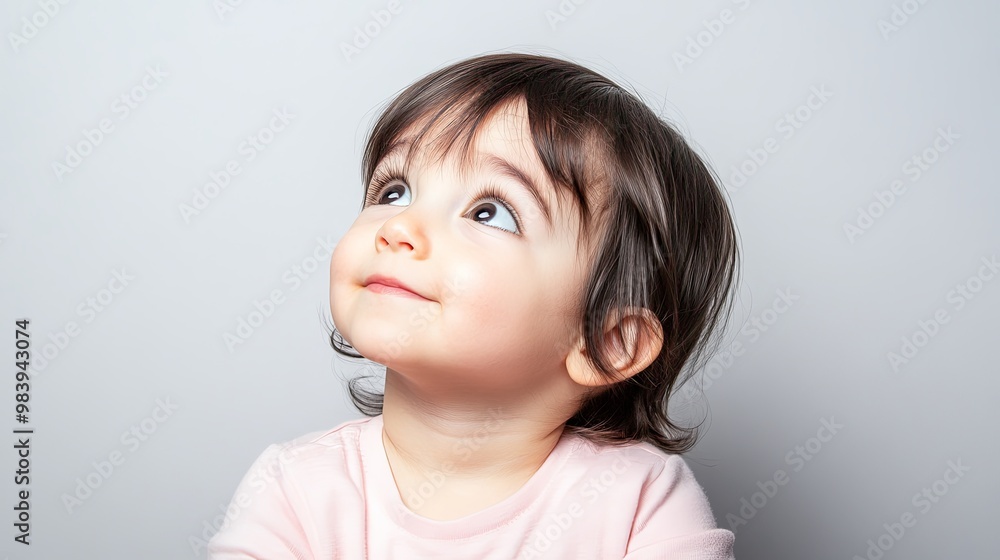 Portrait of a curious child gazing with wonder, isolated against a clean background with ample space for text. Capturing the innocence, exploration, and imagination of childhood in a simple and unclut Portrait of a curious child gazing with wonder, isolated against a clean background with ample space for text. Capturing the innocence, exploration, and imagination of childhood in a simple and unclut