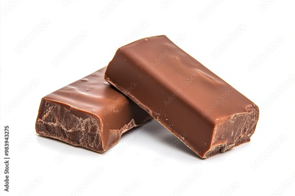Two pieces of a chocolate bar isolated on a white background Two pieces of a chocolate bar isolated on a white background