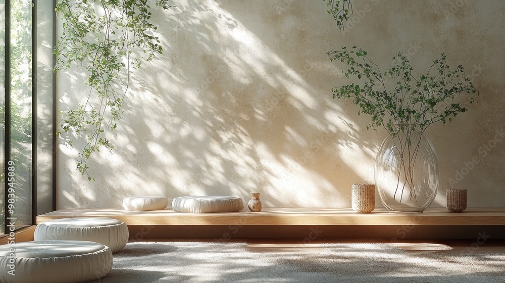 Minimalist interior with natural light and greenery accents. Minimalist interior with natural light and greenery accents.