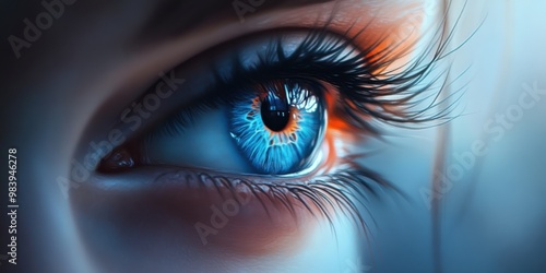 A striking blue eye with long eyelashes