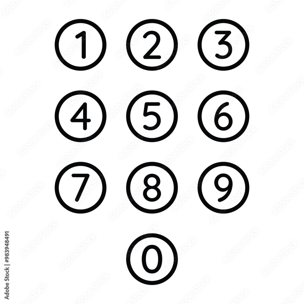 Number symbol vector icon set. Numbers in circle. Pictogram collection for education. 0, 1, 2, 3, 4, 5, 6, 7, 8, 9. Number symbol vector icon set. Numbers in circle. Pictogram collection for education. 0, 1, 2, 3, 4, 5, 6, 7, 8, 9.