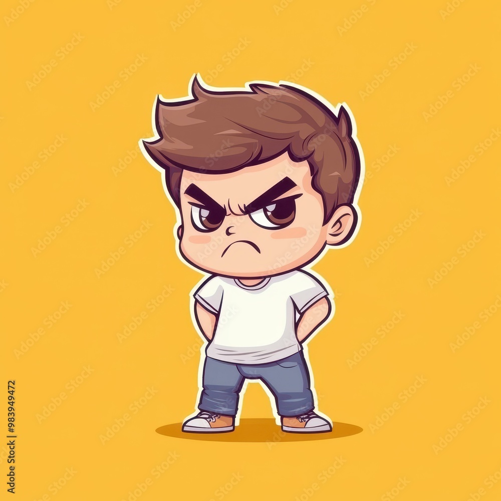This adorable vector art features a grumpy boy, combining cute design with a fun, comicstyle twist against a simple backdrop. This adorable vector art features a grumpy boy, combining cute design with a fun, comicstyle twist against a simple backdrop.