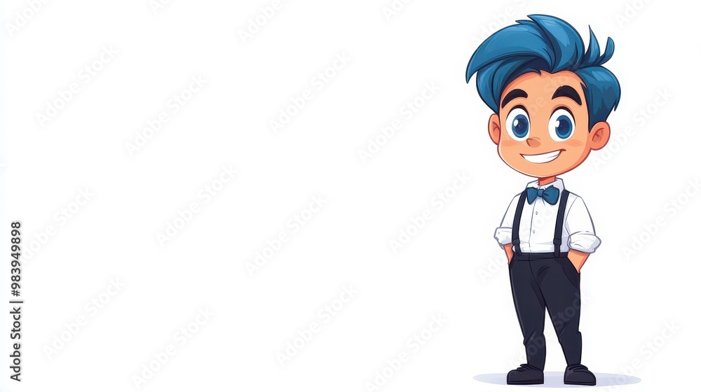 This playful cartoon shows a cheerful office worker in black pants and a white shirt, ready to tackle the day with joy This playful cartoon shows a cheerful office worker in black pants and a white shirt, ready to tackle the day with joy