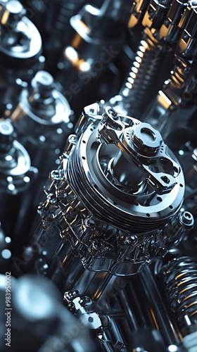 Intricate arrangement of metallic components, gears, and mechanisms, showcasing the complexity and precision of modern engineering photo