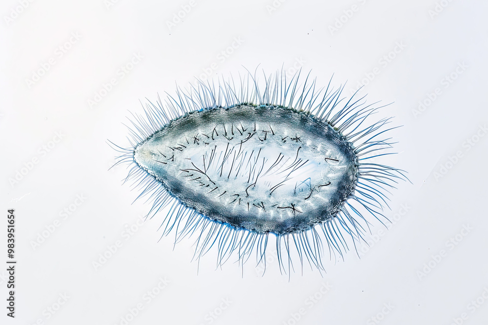Paramecium with Slipper-Shaped Body and Defined Cilia, Microscopic Image on White