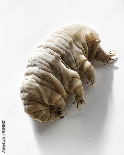 Obraz na płótnie Tardigrade in Hibernation with Curled Body and Claws, Floating on White Background w salonie