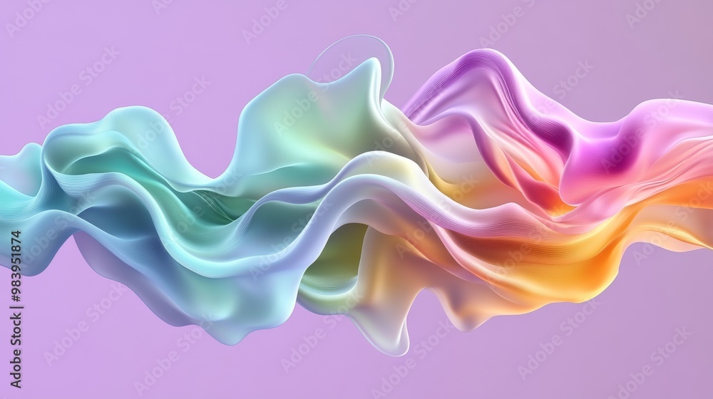 Abstract flowing fabric in soft pastel colors creates a dreamy atmosphere against a light purple background Abstract flowing fabric in soft pastel colors creates a dreamy atmosphere against a light purple background