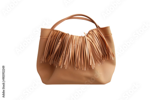 Trendy fringe handbag with leather finish isolated on transparent background photo