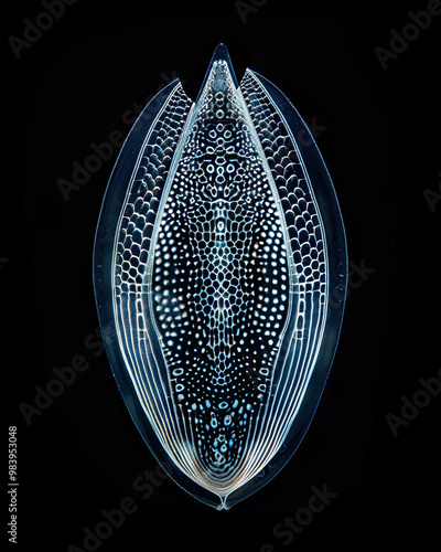 Obraz na płótnie Minimalist Diatom with Intricate Patterns, Softly Lit on Black Background w salonie