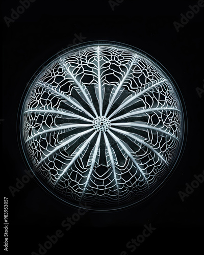 Obraz na płótnie Geometric Diatom Shell, Sharply Defined Against a Pure Black Backdrop w salonie