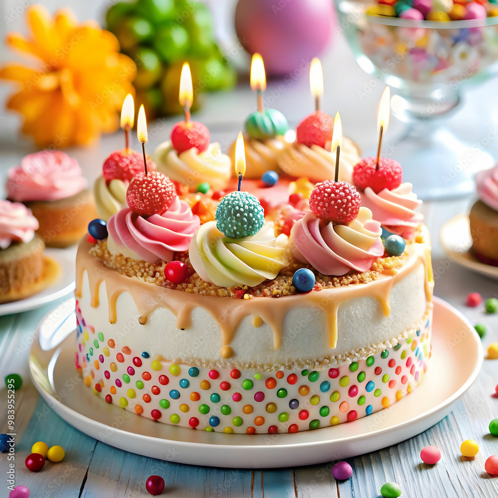 close up of delicious birthday cake with accessory close up of delicious birthday cake with accessory