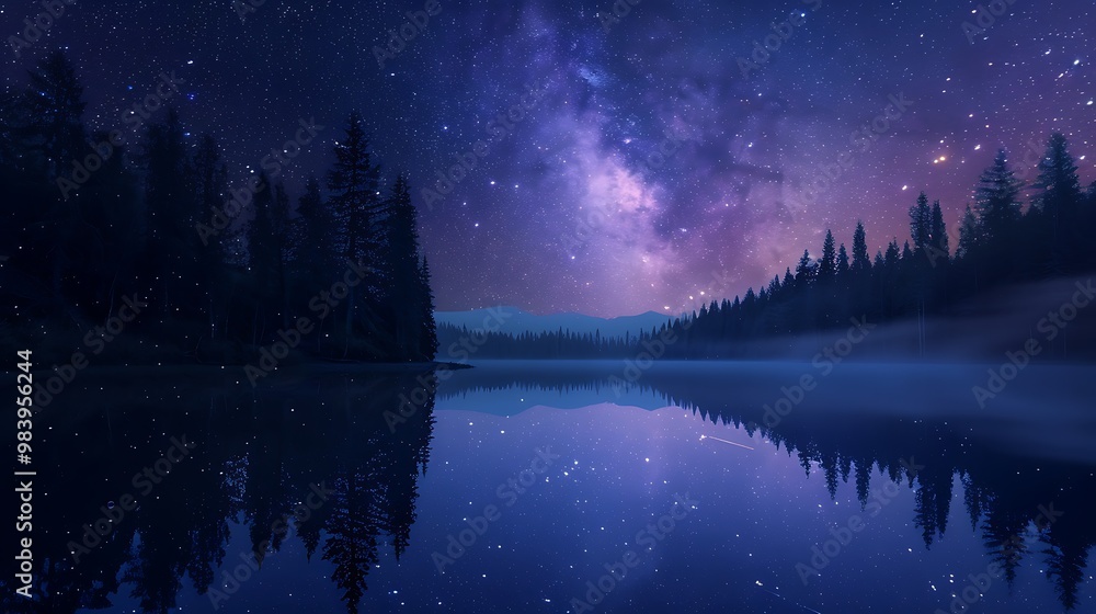 Beautiful Blue Skies with Nature, Moon ,Cloud ,Beach scenery, Tree, night -Anime concept Background Beautiful Blue Skies with Nature, Moon ,Cloud ,Beach scenery, Tree, night -Anime concept Background