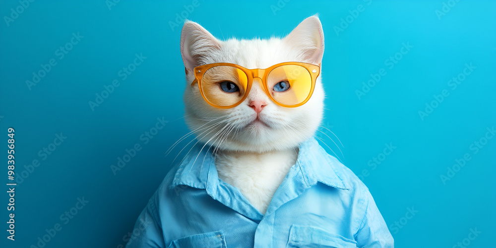 Portrait of a cat with blue eyes.
Smart Cat portrait with glasses. Portrait of a cat with blue eyes.
Smart Cat portrait with glasses.