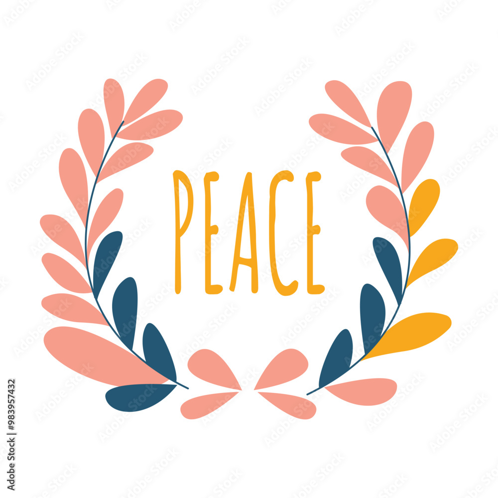 Peace in Romantic Floral Flower Leaves Frame Wreath Circle Background Peace in Romantic Floral Flower Leaves Frame Wreath Circle Background
