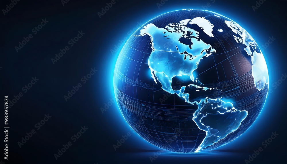 Glowing Blue Earth Globe with North and South America Outlined Glowing Blue Earth Globe with North and South America Outlined
