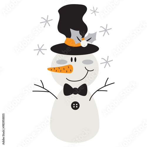 Vintage snowman  vector cartoon flat style illustration