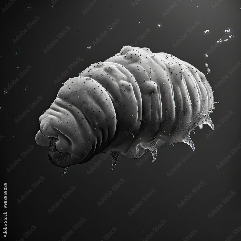 Close-Up of Tardigrade with Segmented Body and Legs on Dark Background