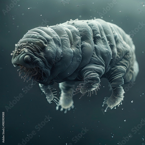 Tardigrade Suspended in Dark Space, Segmented Body and Legs Clearly Visible photo