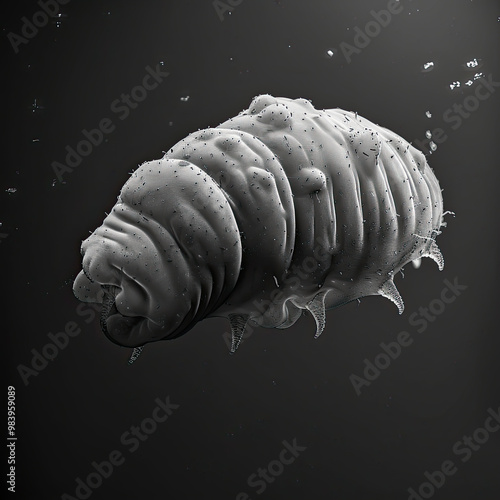 Obraz na płótnie Close-Up of Tardigrade with Segmented Body and Legs on Dark Background w salonie