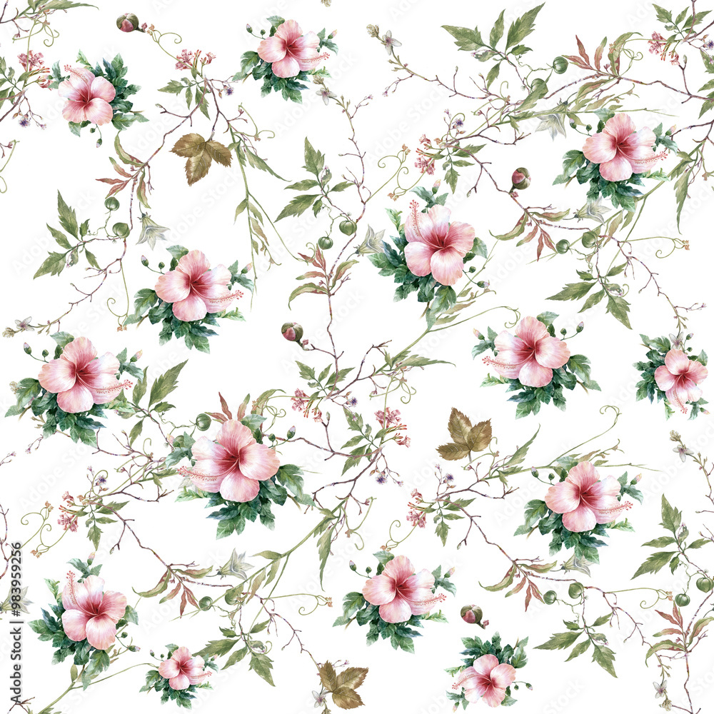 Beautiful seamless pattern painting wiht flower, botany. print for fabric, textile, packaging , on white background Beautiful seamless pattern painting wiht flower, botany. print for fabric, textile, packaging , on white background