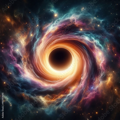 Deep space black hole digital illustration astrophysics concept science