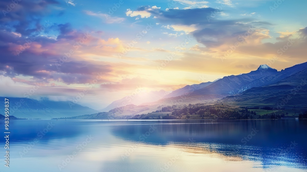 Sunrise_Lake_river_Mountain_beautiful_scenery Sunrise_Lake_river_Mountain_beautiful_scenery